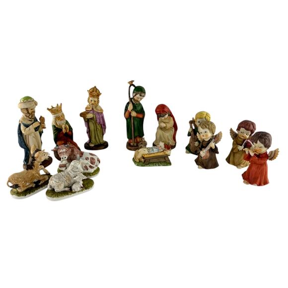Vintage 13pc Bisque Nativity Figurine Set Creative Art Flowers Inc Christmas - Picture 7 of 12